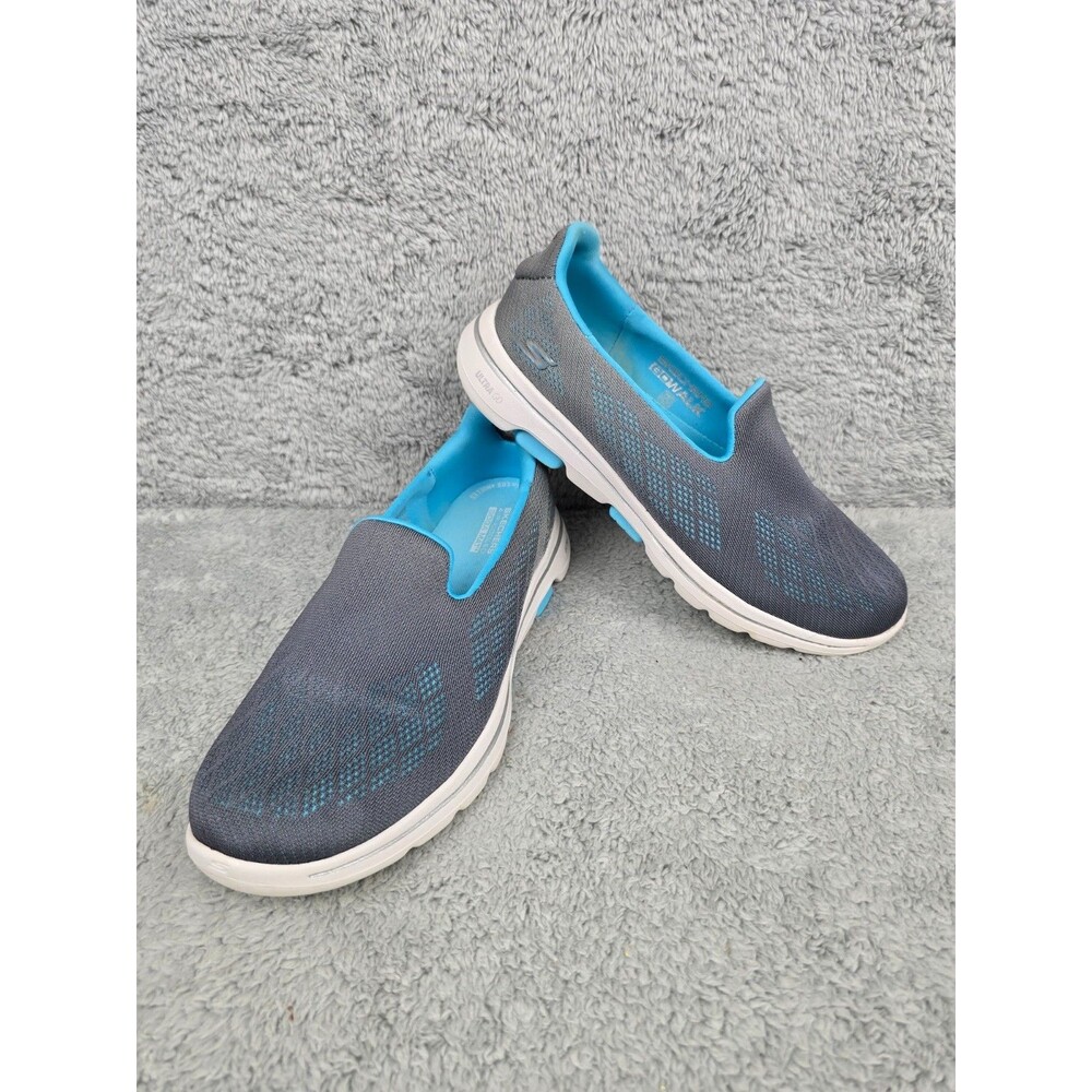 Skechers GO Walk Women Slip On Shoes Gray Blue Mesh Sneakers Comfort Size 7